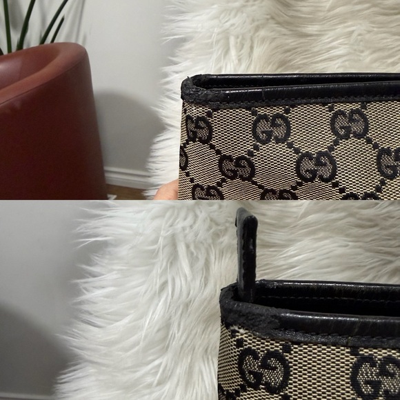 🔥SOLD🔥Authentic Gucci Beige GG Supreme Canvas Tote with Black Leather Pocket - Picture 17 of 17